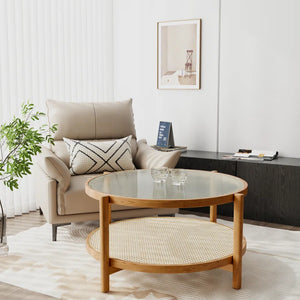 Adorn Home Solid Wood Kingston Center Table with Rattan/Cane Mesh