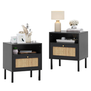 Adorn Homez Zuru Bed Side Table with Rattan/Cane Mesh