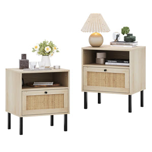 Adorn Homez Zuru Bed Side Table with Rattan/Cane Mesh