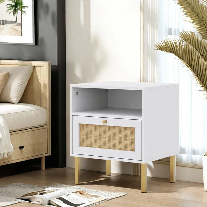 Adorn Homez Zuru Bed Side Table with Rattan/Cane Mesh