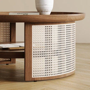 Adorn Home Solid Wood Orwell Round Coffee table wtih Rattan/Cane Mesh