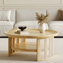 Load image into Gallery viewer, Adorn Home Solid Wood Orwell Round Coffee table wtih Rattan/Cane Mesh
