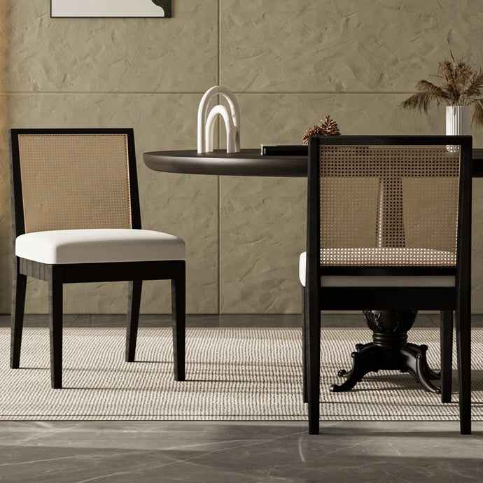 Adorn Homez Lotus Teakwood Dinning Chair with Rattan/cane Mesh