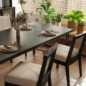 Adorn Homez Lotus Teakwood Dinning Chair with Rattan/cane Mesh
