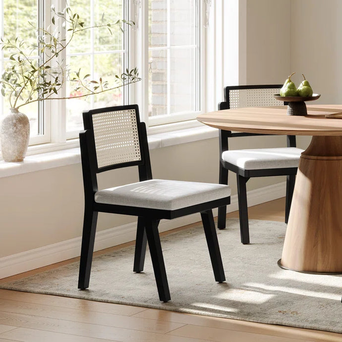 Adorn Homez Bronte Teak wood Dinning Chair with Ratan/Cane Mesh