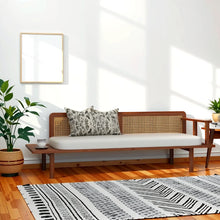 Load image into Gallery viewer, Adorn Homez Grace Solid Teak Wood Lounder In Fabric With Rattan/Cane
