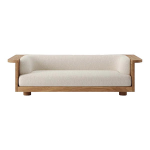 Adorn Homez Latina 3 Seater Solid Teak Wood Sofa in Premium Boucle Fabric