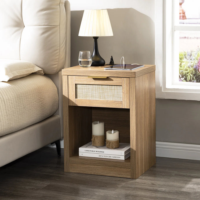 Adorn Homez Lazio Bed Side Table with Rattan/Cane