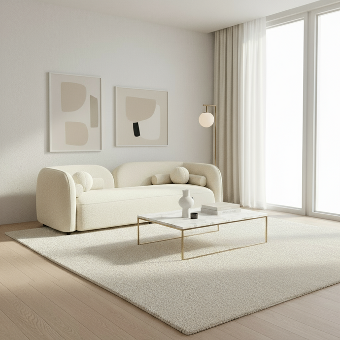 Adorn Homez Katrien 3 seater Curve Sofa in Premium Boucle Fabric