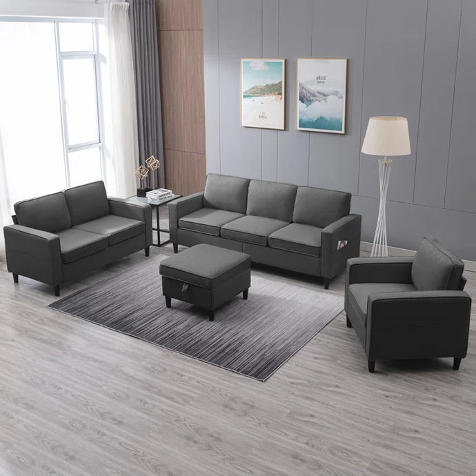 Adorn Homez Mayenne Sofa 3+2+1 with Ottoman in Premium Fabric