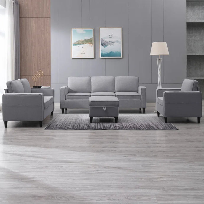 Adorn Homez Mayenne Sofa 3+2+1 with Ottoman in Premium Fabric