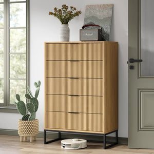 Adorn Home Carlos Chest of Drawer in Natural Beige Finish
