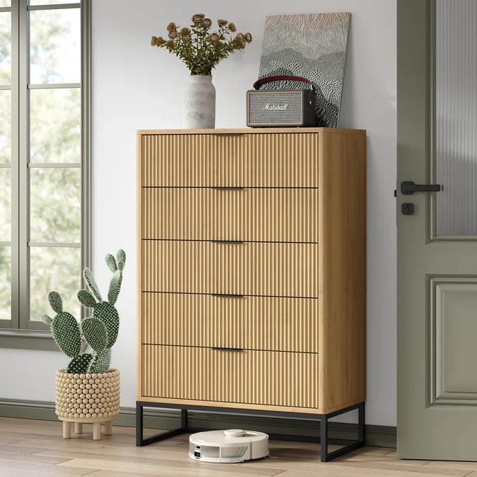 Adorn Home Carlos Chest of Drawer in Natural Beige Finish