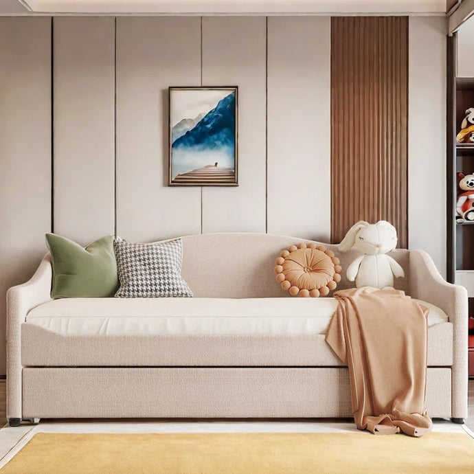 Adorn Homez Danaid Trundle Wooden Daybed Without Storage in Fabric