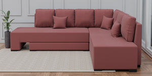 Adorn Homez Imperial L Shape Sofa Cum Bed RHS - Velvet  - With Cushions