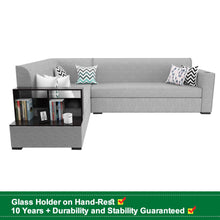 Load image into Gallery viewer, Adorn Homez Prime L Shape Sofa Sectional (5 Seater) in Fabric with Wooden Side Table
