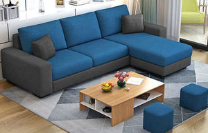 Adorn Homez Allan L shape Sofa (5 Seater) with 2 Puffy/Ottoman in Fabric