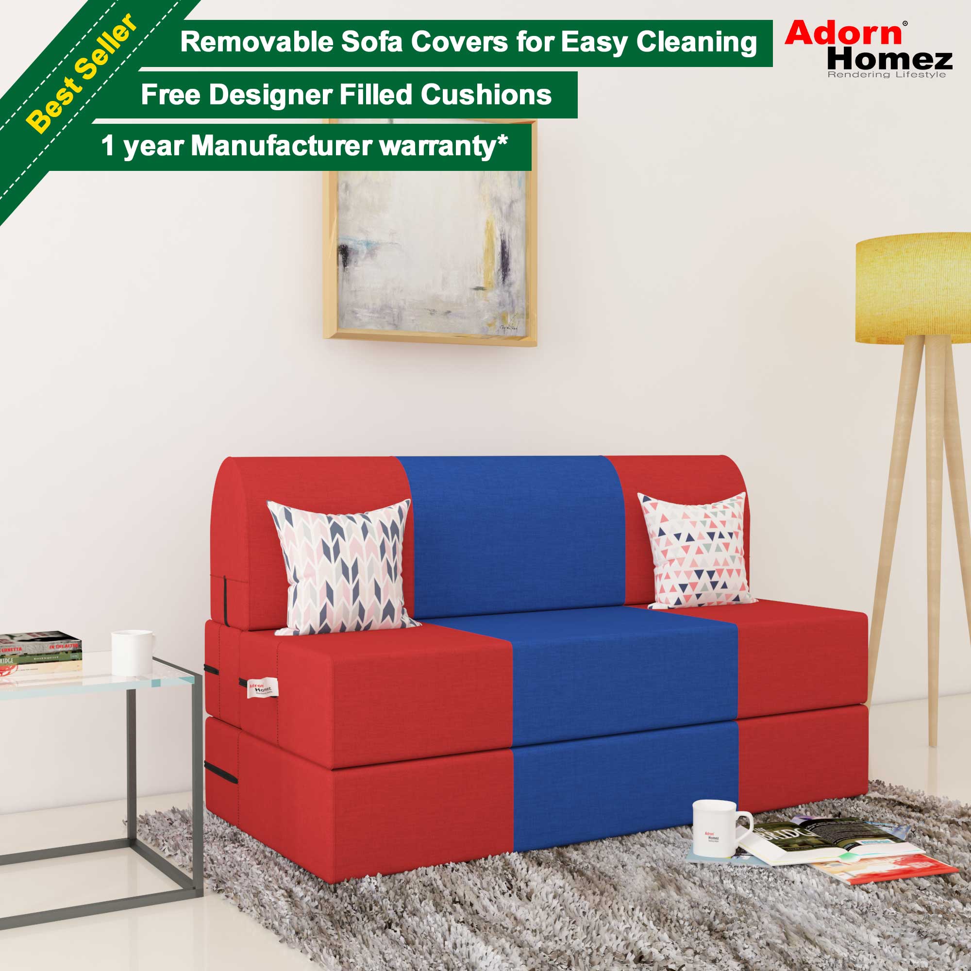 4ft Free Sofa X 2 Seater Bed adornhomez Designer - With – 6ft Homez Adorn Zeal Fill