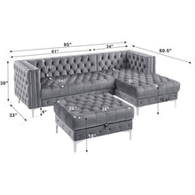 Load image into Gallery viewer, Adorn Homez Luxury Chesterfield Gemini L Shape Sofa with Ottoman - Fabric
