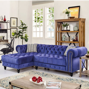 Adorn Homez Lora Chesterfield L Shape Premium Sofa in Suede Fabric