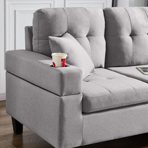 Adorn Homez Malta L shape Sofa (6 Seater) with Cup Holder in Fabric