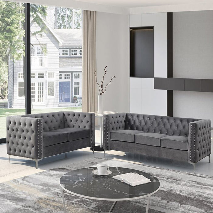 Adorn Homez Ether Sofa Set 3+2 (5 Seater) in Premium Velvet Fabric