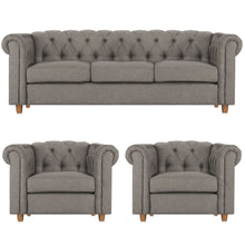 Load image into Gallery viewer, Adorn Homez Strathford  Chesterfield Premium Sofa Set 3+1+1 in Fabric
