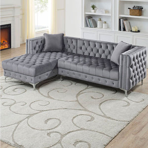 Adorn Homez Luxury Chesterfield Gemini L Shape Sofa with Ottoman - Fabric