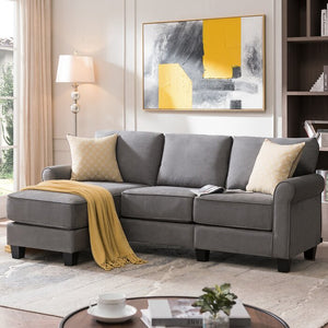Adorn Homez Marble Modular Sofa with Ottoman in Fabric
