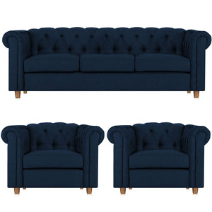 Adorn Homez Strathford  Chesterfield Premium Sofa Set 3+1+1 in Fabric