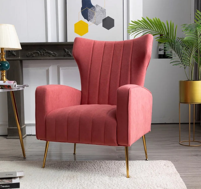 Adorn Homez Lucas Wing Chair in Premium Velvet Fabric