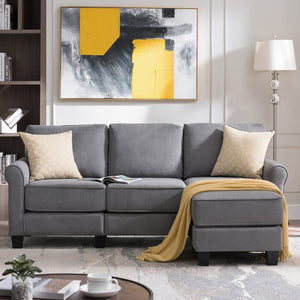 Adorn Homez Marble Modular Sofa with Ottoman in Fabric